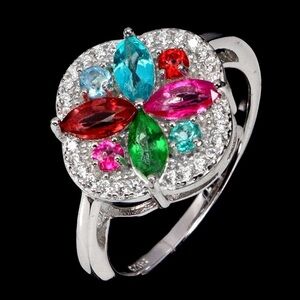 Set!!  Natural Multi Topaz Ring, Earring & Pendant in 925 Sterling Silver - Sz 9